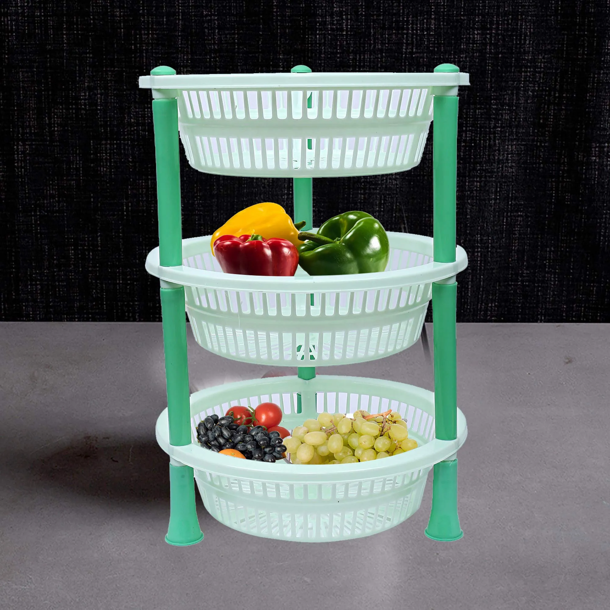 Kuber Industries Plastic 2 Pieces 3 Layer Multi-Purpose Kitchen Storage Basket Rack (Green)-Ctktc13186