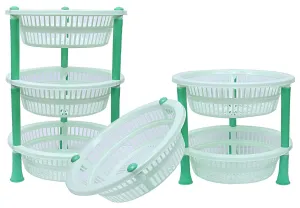 Kuber Industries Plastic 2 Pieces 3 Layer Multi-Purpose Kitchen Storage Basket Rack (Green)-Ctktc13186