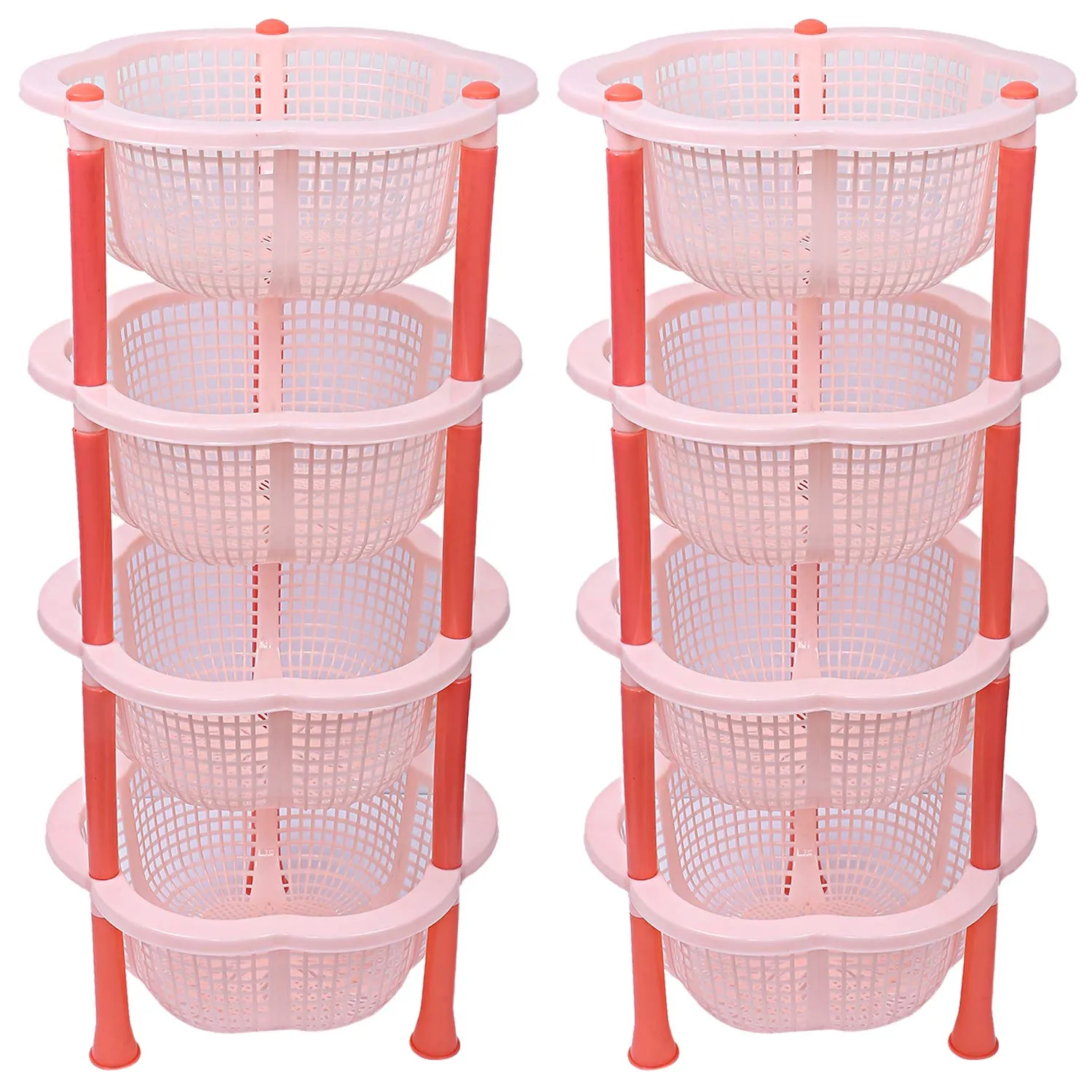 Kuber industries Plastic 2 Pieces 4 Layer Multi-Purpose Kitchen Storage Basket Rack (Beige)-CTKTC13221