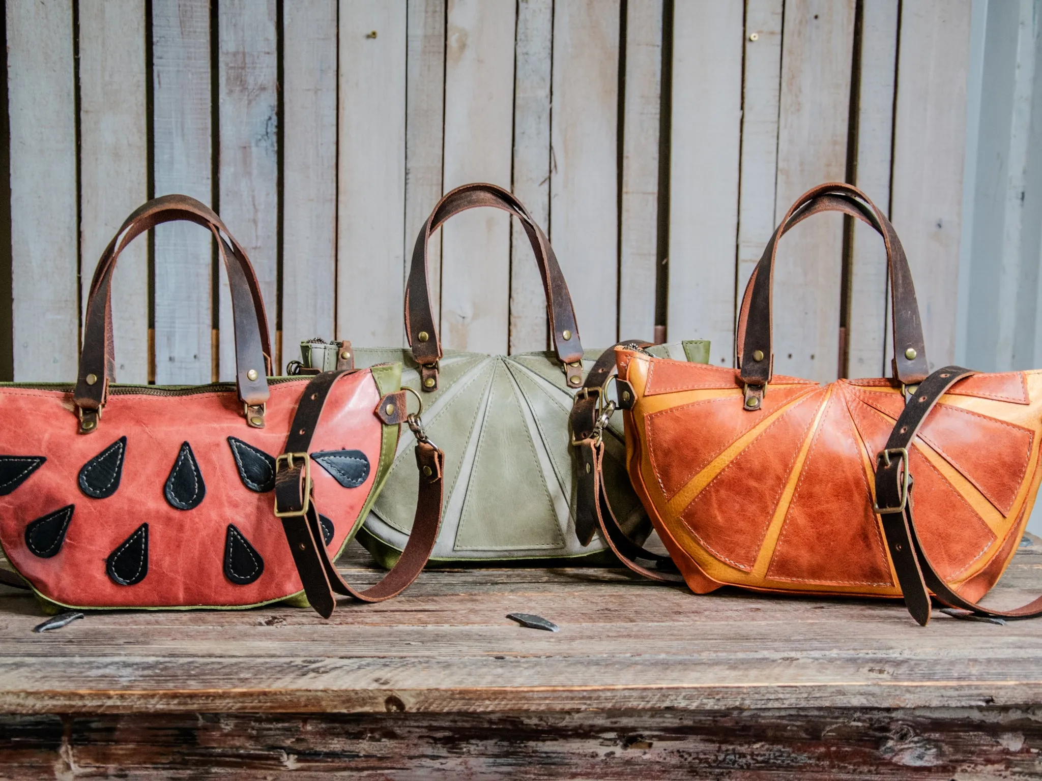 LIMITED | Handmade Leather Tote Bag | Curved Bowler | Orange Slice Bag | Fruit Basket Series