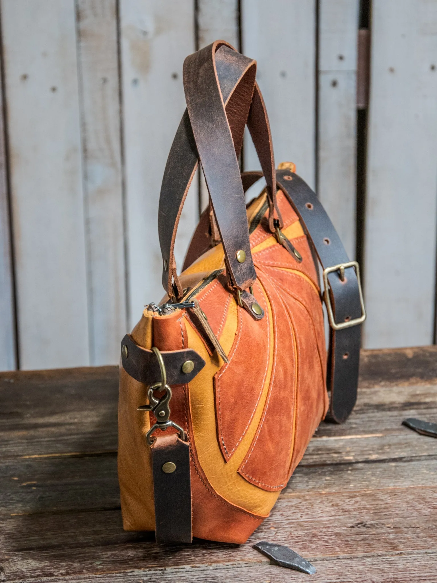 LIMITED | Handmade Leather Tote Bag | Curved Bowler | Orange Slice Bag | Fruit Basket Series