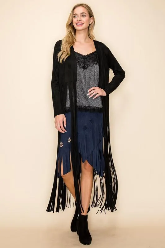 Long Fringe Suede Vest