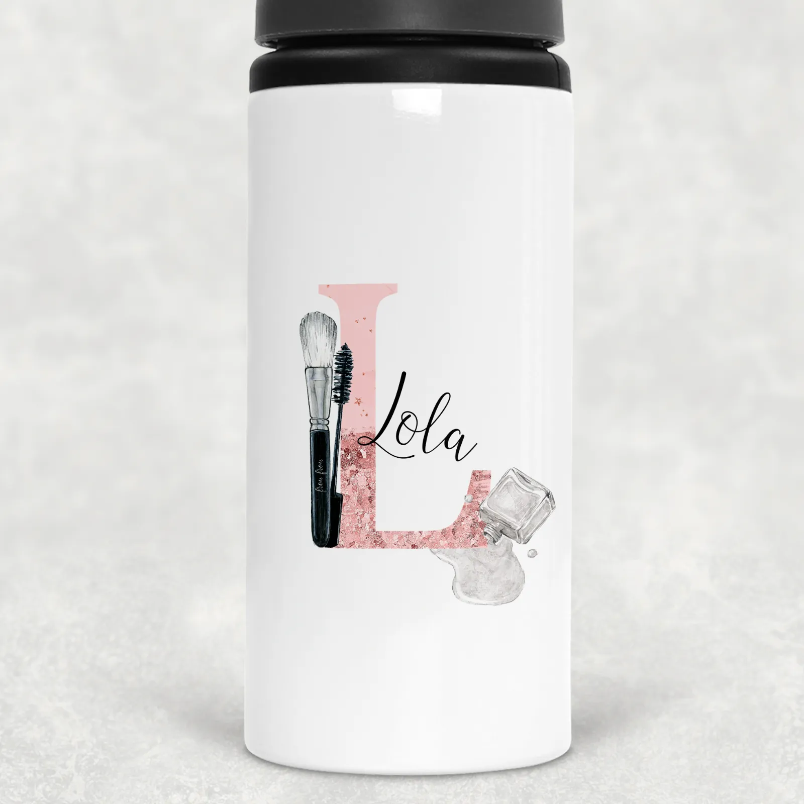 Make Up Alphabet Personalised Straw Aluminium Water Bottle 600ml