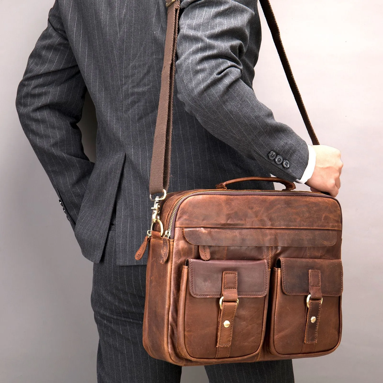 Men's Leather Briefcase Bag Shoulder Bag Business Bag Laptop Bag Messenger Bag Portable Handbag For Gift 0574