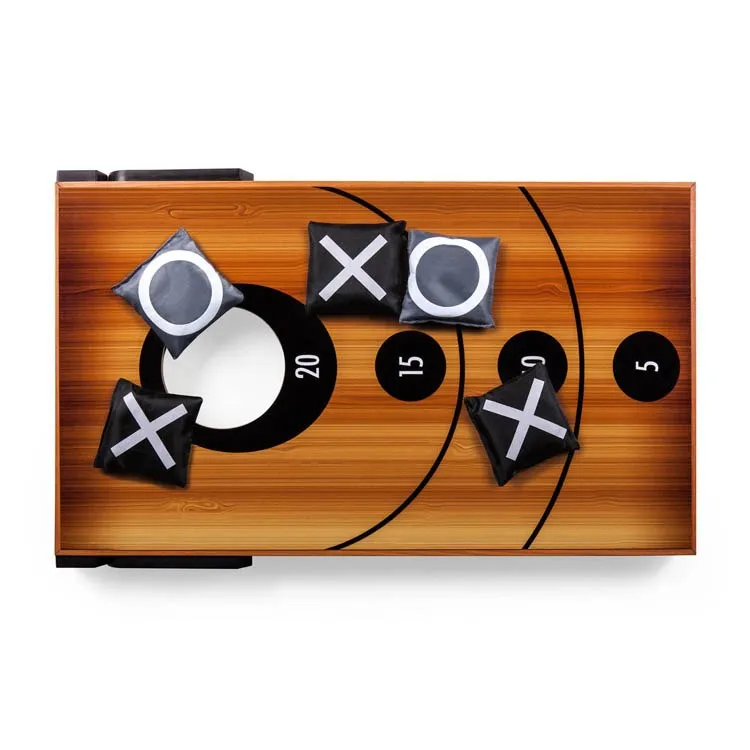 Mini Bean Bag Throw Game, Wood Grain with Bean Bag Toss and Tic Tac Toe Designs