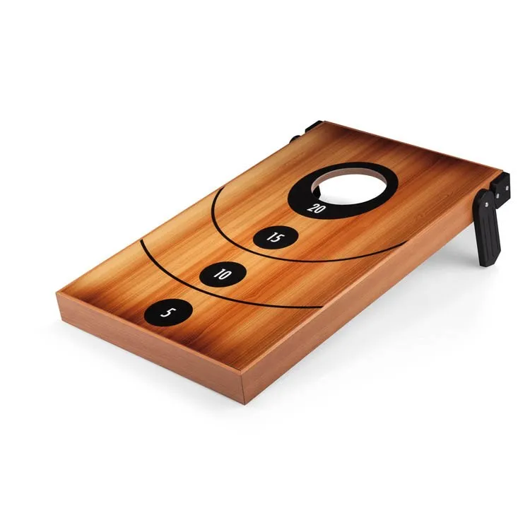 Mini Bean Bag Throw Game, Wood Grain with Bean Bag Toss and Tic Tac Toe Designs