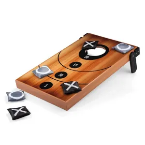 Mini Bean Bag Throw Game, Wood Grain with Bean Bag Toss and Tic Tac Toe Designs