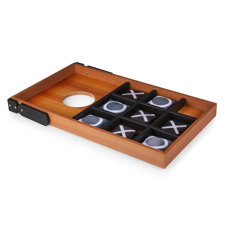 Mini Bean Bag Throw Game, Wood Grain with Bean Bag Toss and Tic Tac Toe Designs