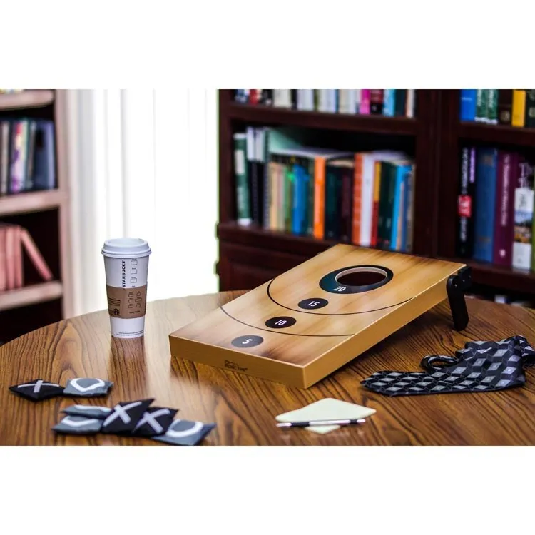 Mini Bean Bag Throw Game, Wood Grain with Bean Bag Toss and Tic Tac Toe Designs