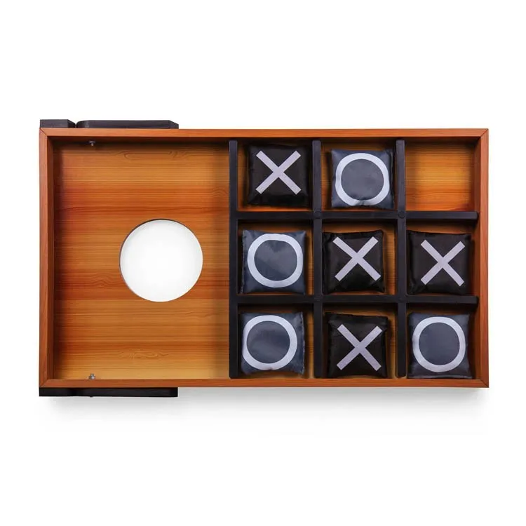 Mini Bean Bag Throw Game, Wood Grain with Bean Bag Toss and Tic Tac Toe Designs