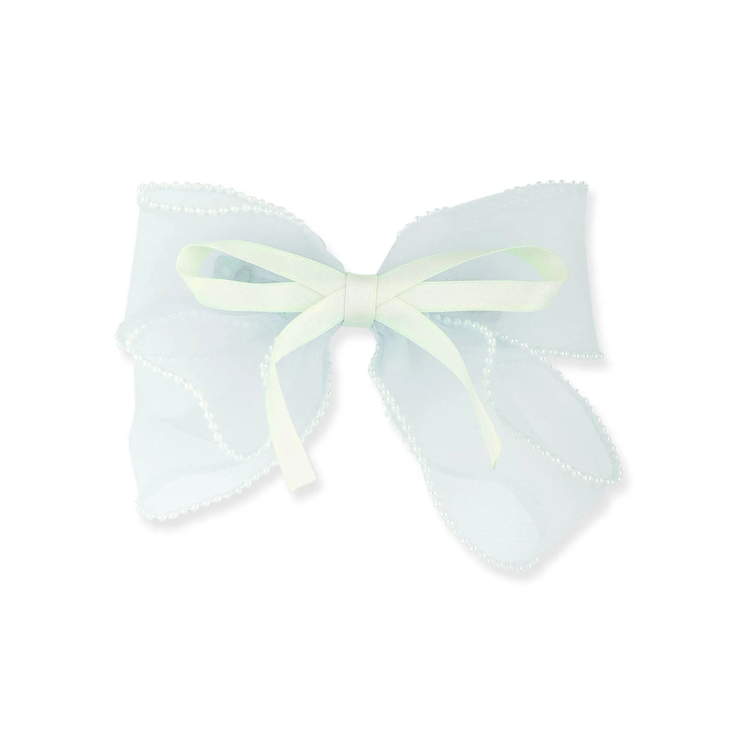 Mint organza bow with pearl detailed stunning hair clip