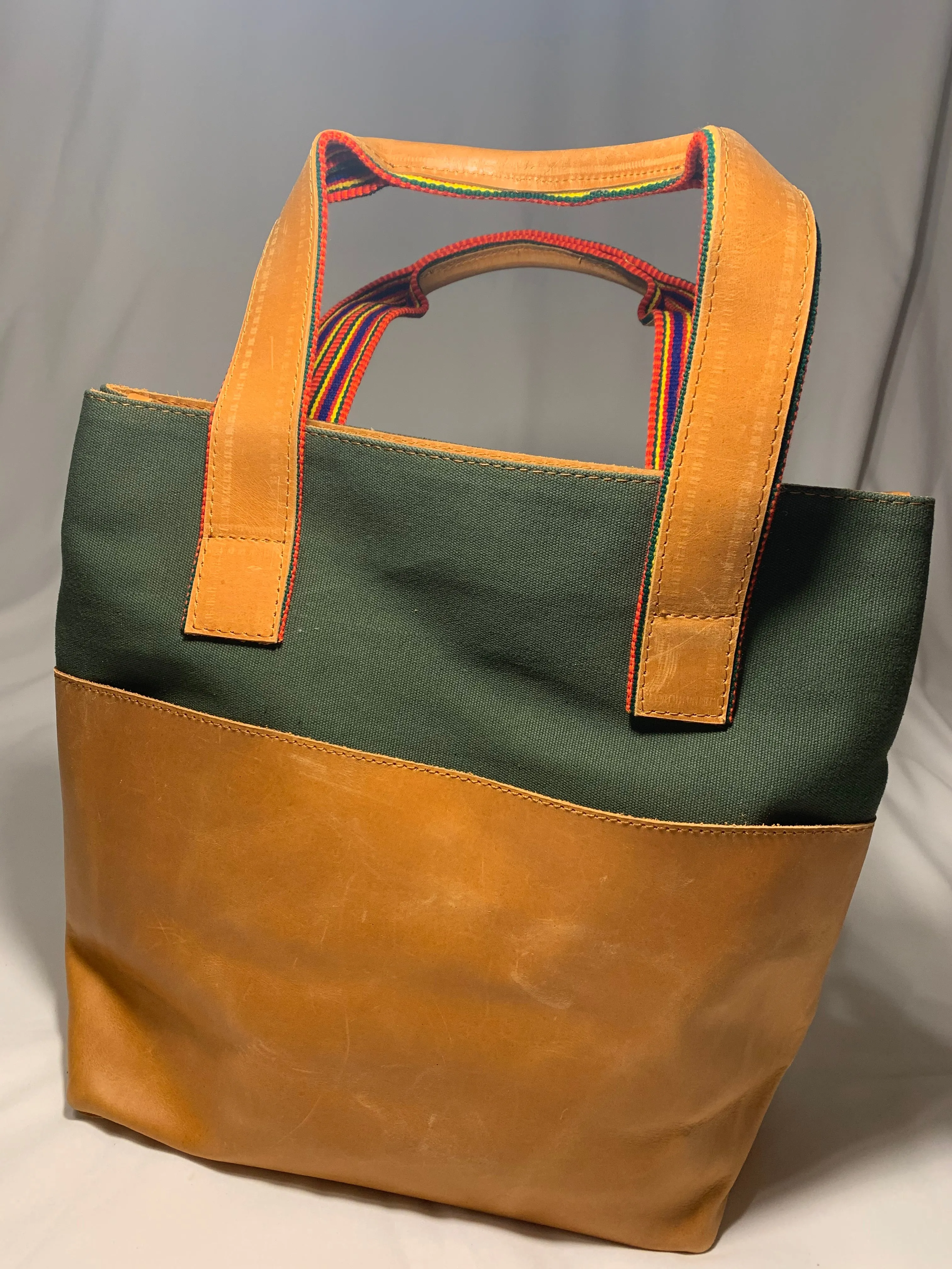 Mixed Media Genuine Leather Tote Bag