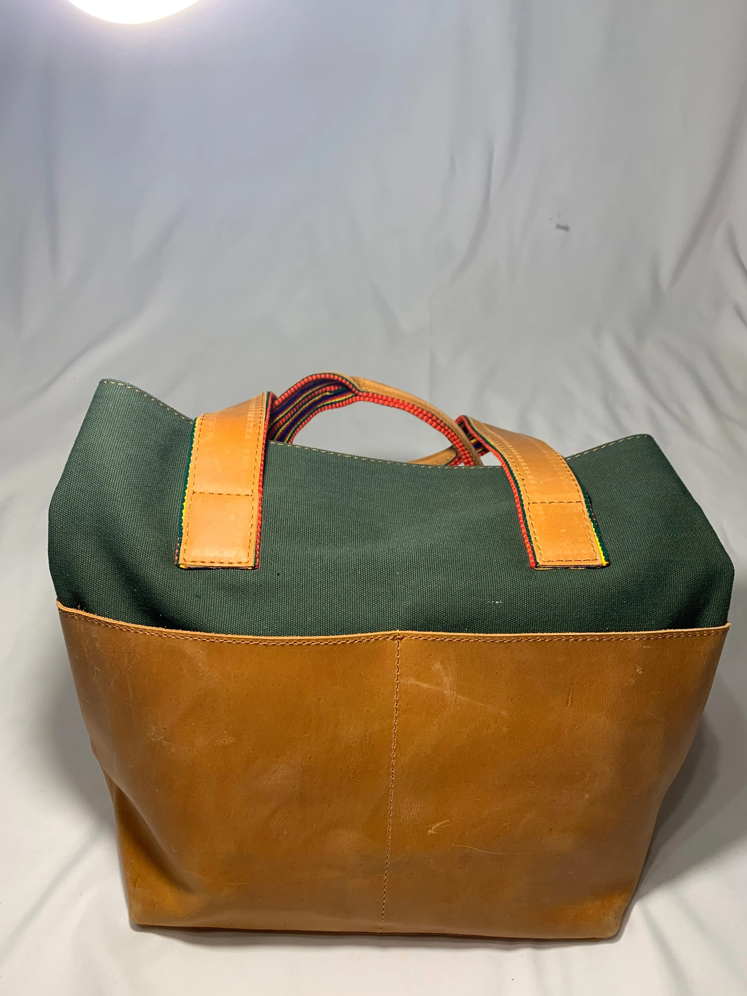 Mixed Media Genuine Leather Tote Bag