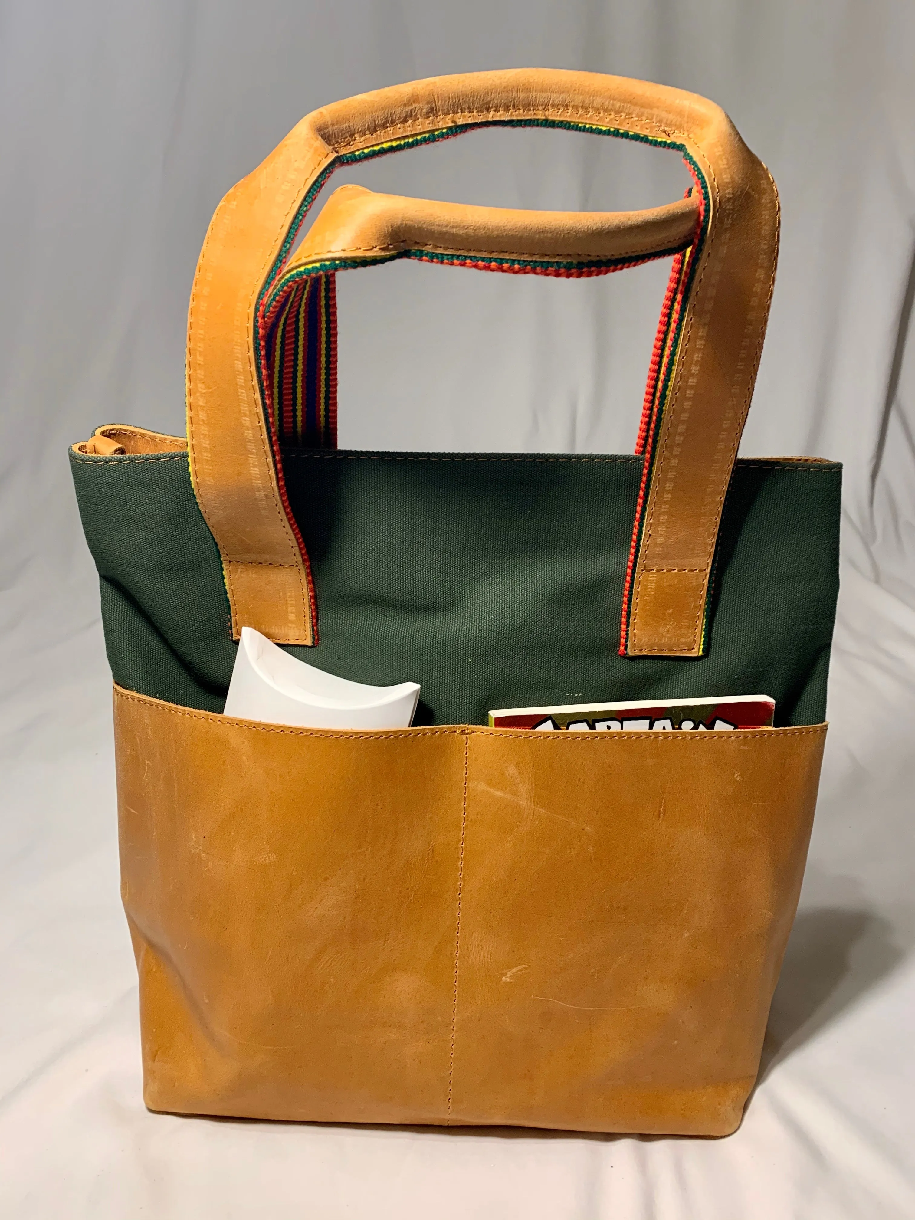 Mixed Media Genuine Leather Tote Bag