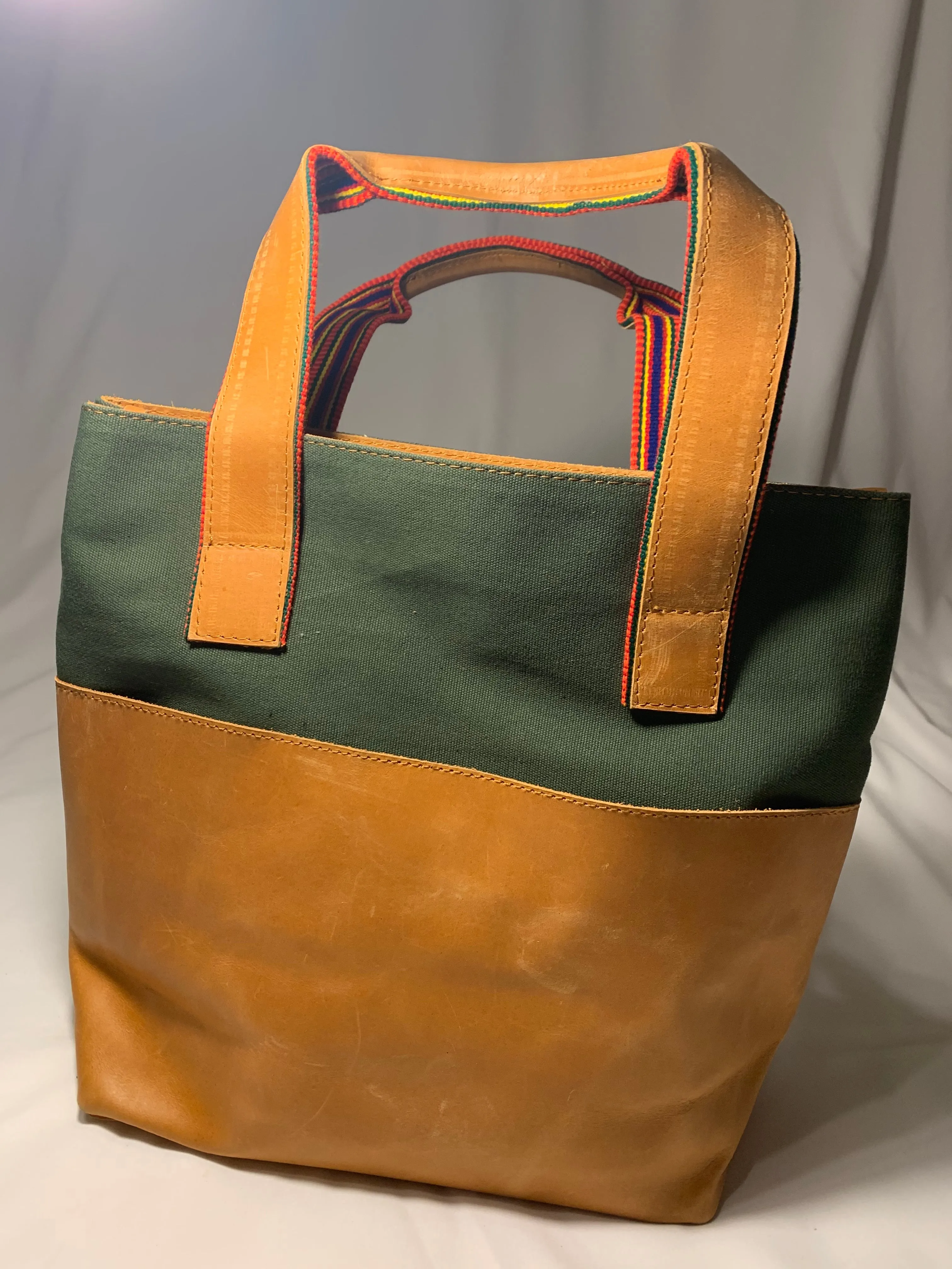 Mixed Media Genuine Leather Tote Bag