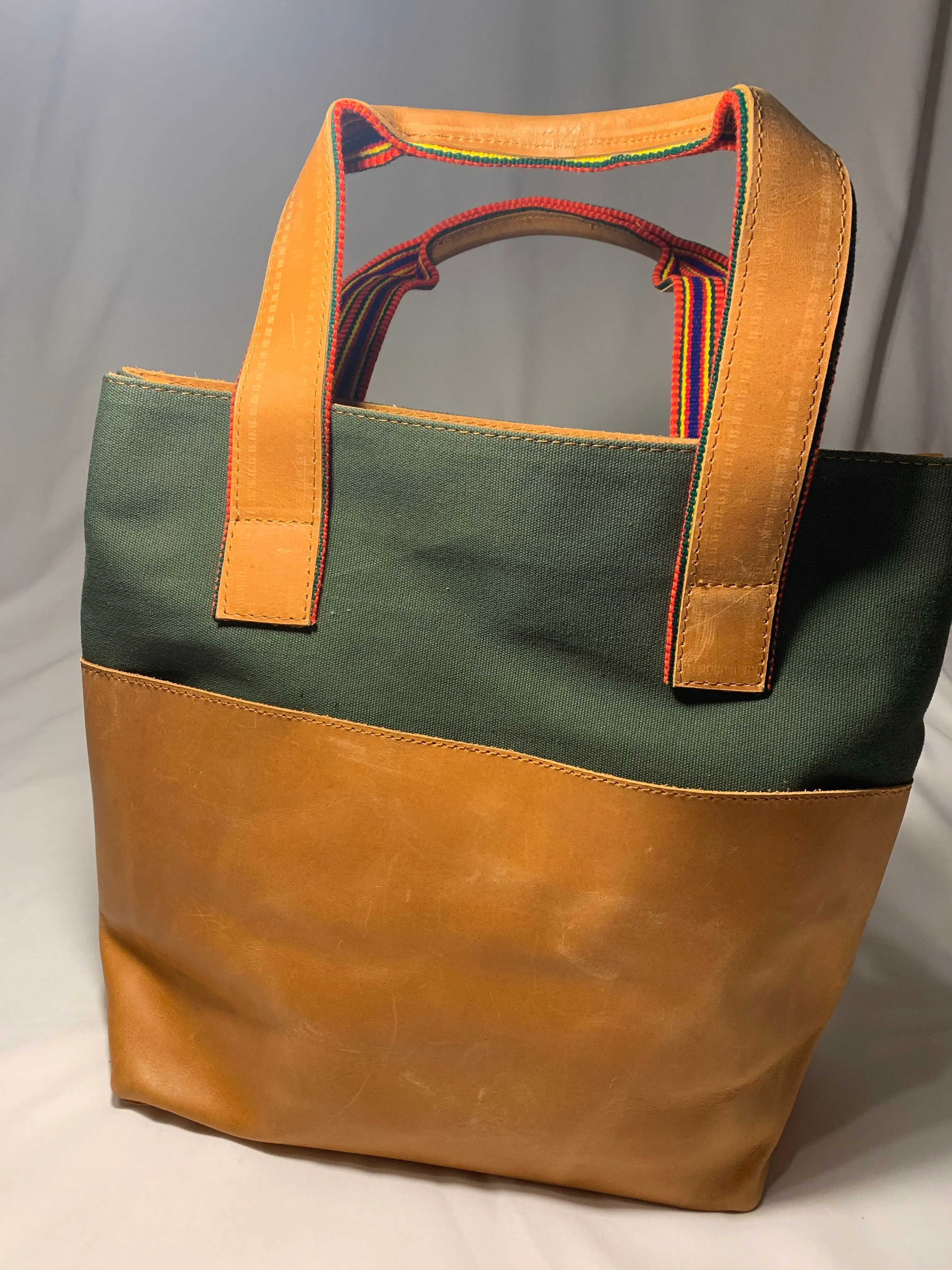 Mixed Media Genuine Leather Tote Bag