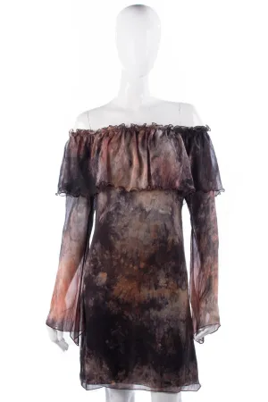 Nicola Donati Dress Silk Brown Patterned Stunning Deign UK10