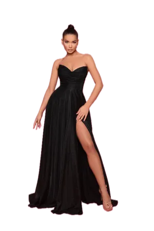 Nicoletta Gown - shimmering Elegant Black Evening gown with High Slit