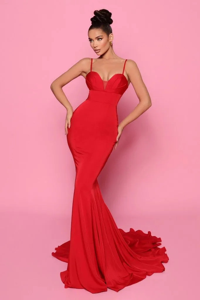 NICOLETTA jersey sexy fitted gown - RED