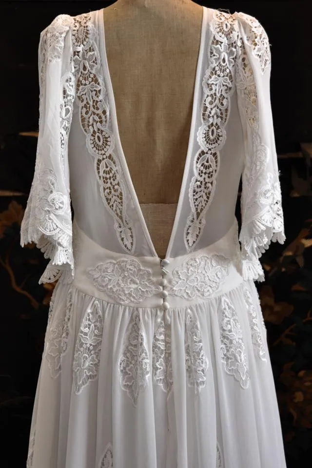 'Nova' Stunning 1970s Boho Wedding Dress, Made To Order