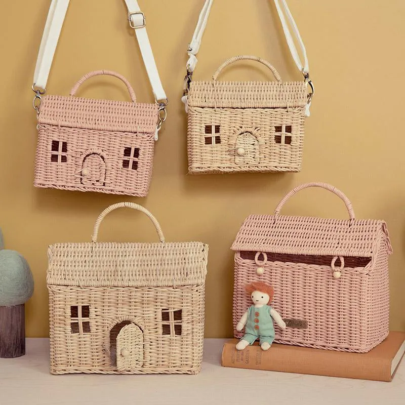 Olli Ella Rattan Casa Bag - Rose