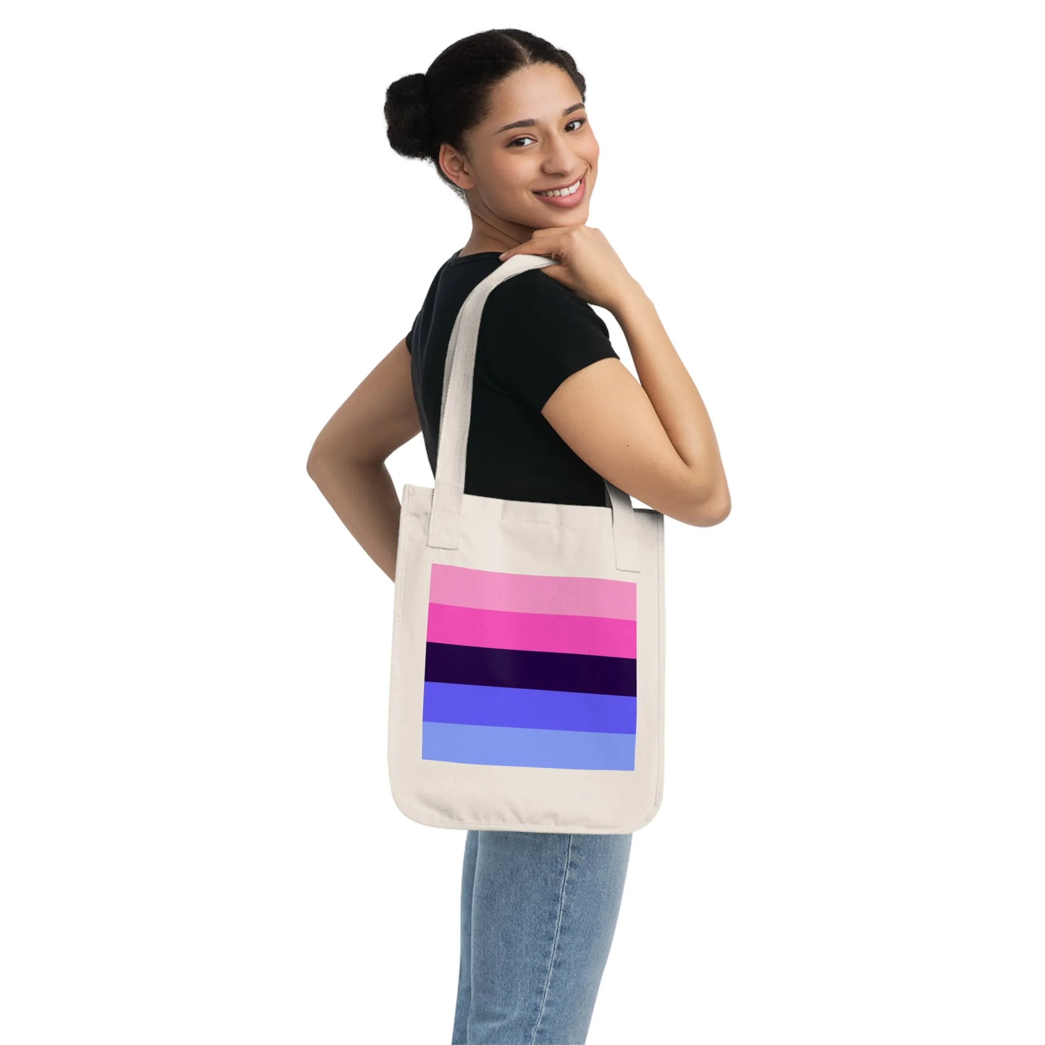 Omnisexual Pride Color Block Organic Canvas Tote Bag - Eco-Friendly Reusable Shopping Bag