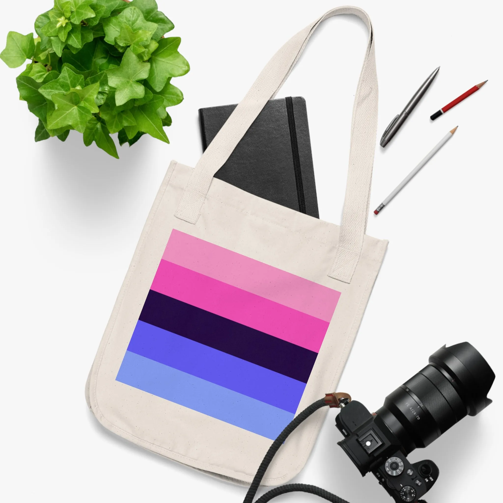 Omnisexual Pride Color Block Organic Canvas Tote Bag - Eco-Friendly Reusable Shopping Bag