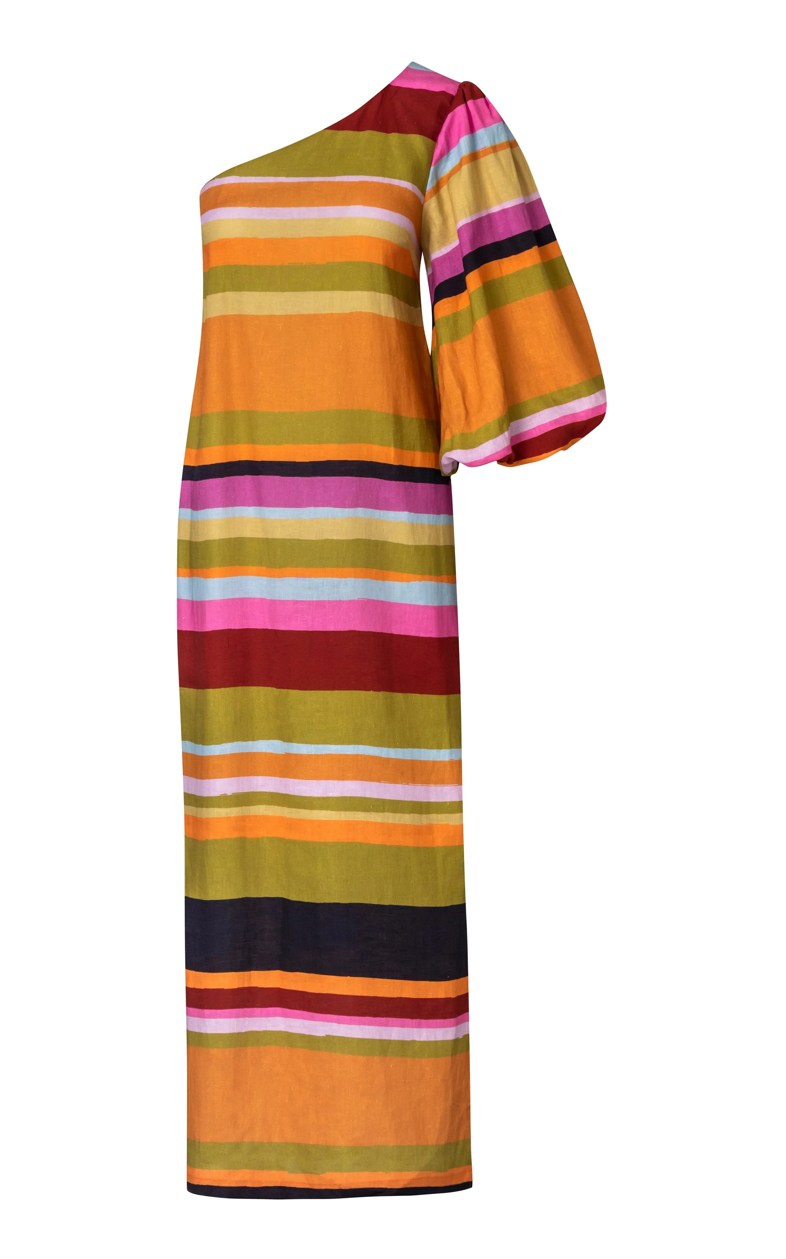 One Shoulder Multicolor Stripe Printed Maxi Dress