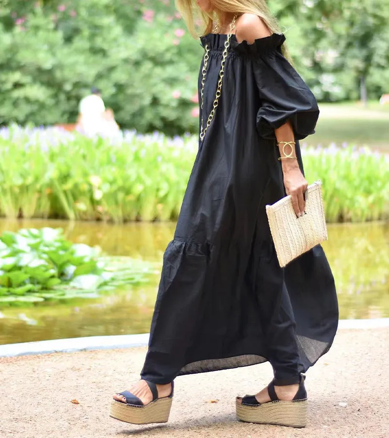 One-shoulder Puffy Sleeves Maxi Dress