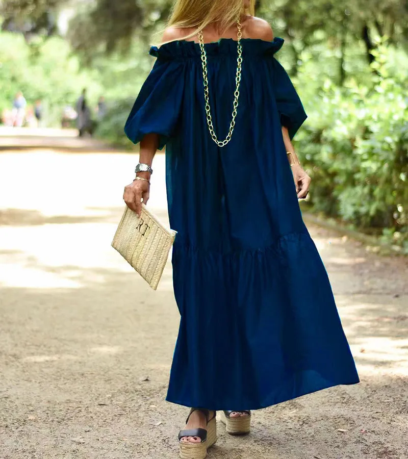 One-shoulder Puffy Sleeves Maxi Dress