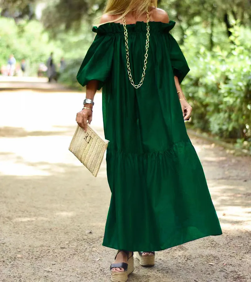 One-shoulder Puffy Sleeves Maxi Dress