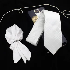 Peluche Stunning White Neck Tie & Pocket Square Set for Men