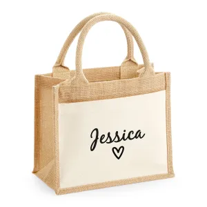 Personalised Heart Jute Bag with Name