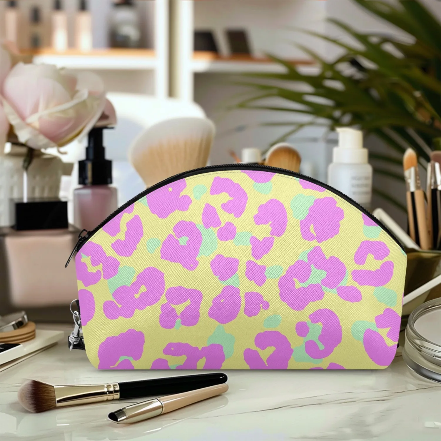 Pink Leopard Curve Makeup Bag