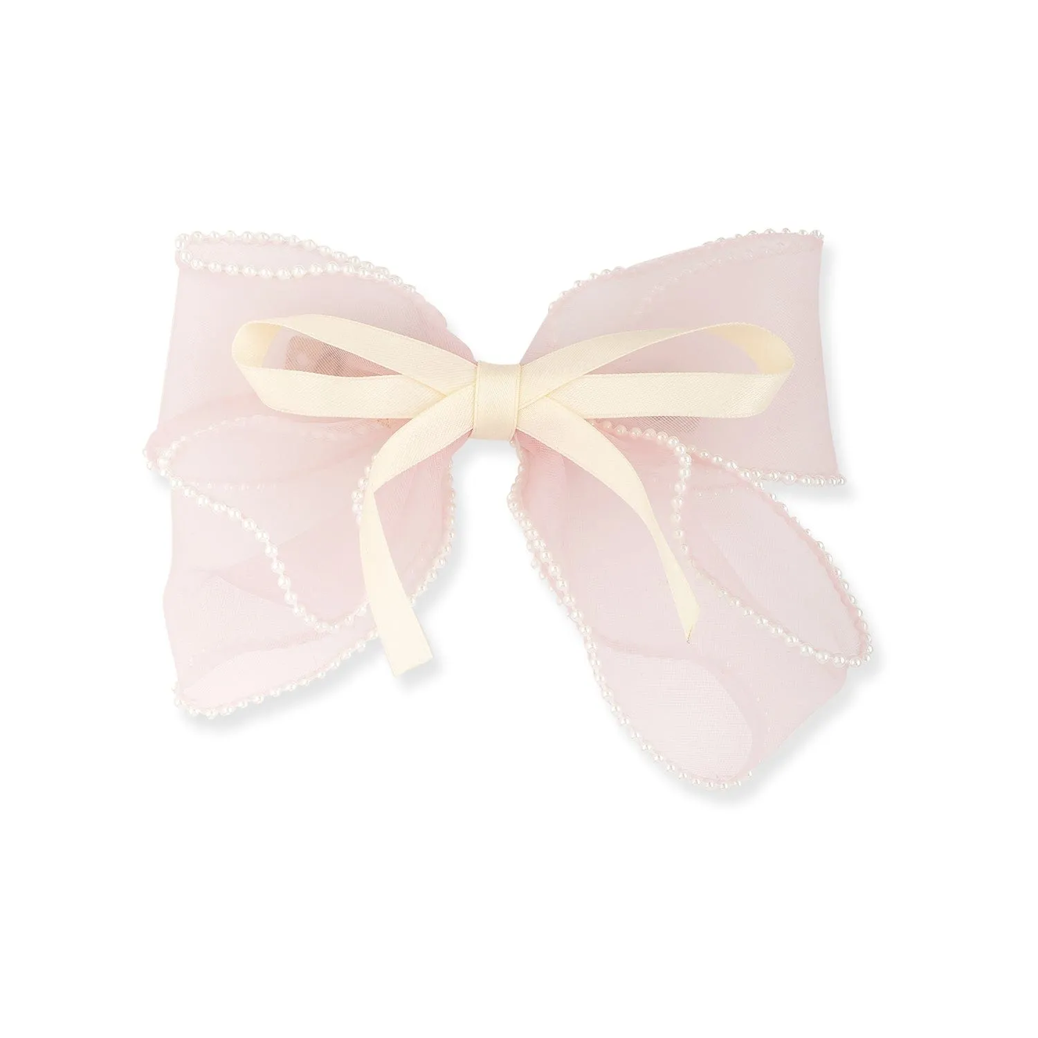 Pink organza bow with pearl detailed stunning hair clip