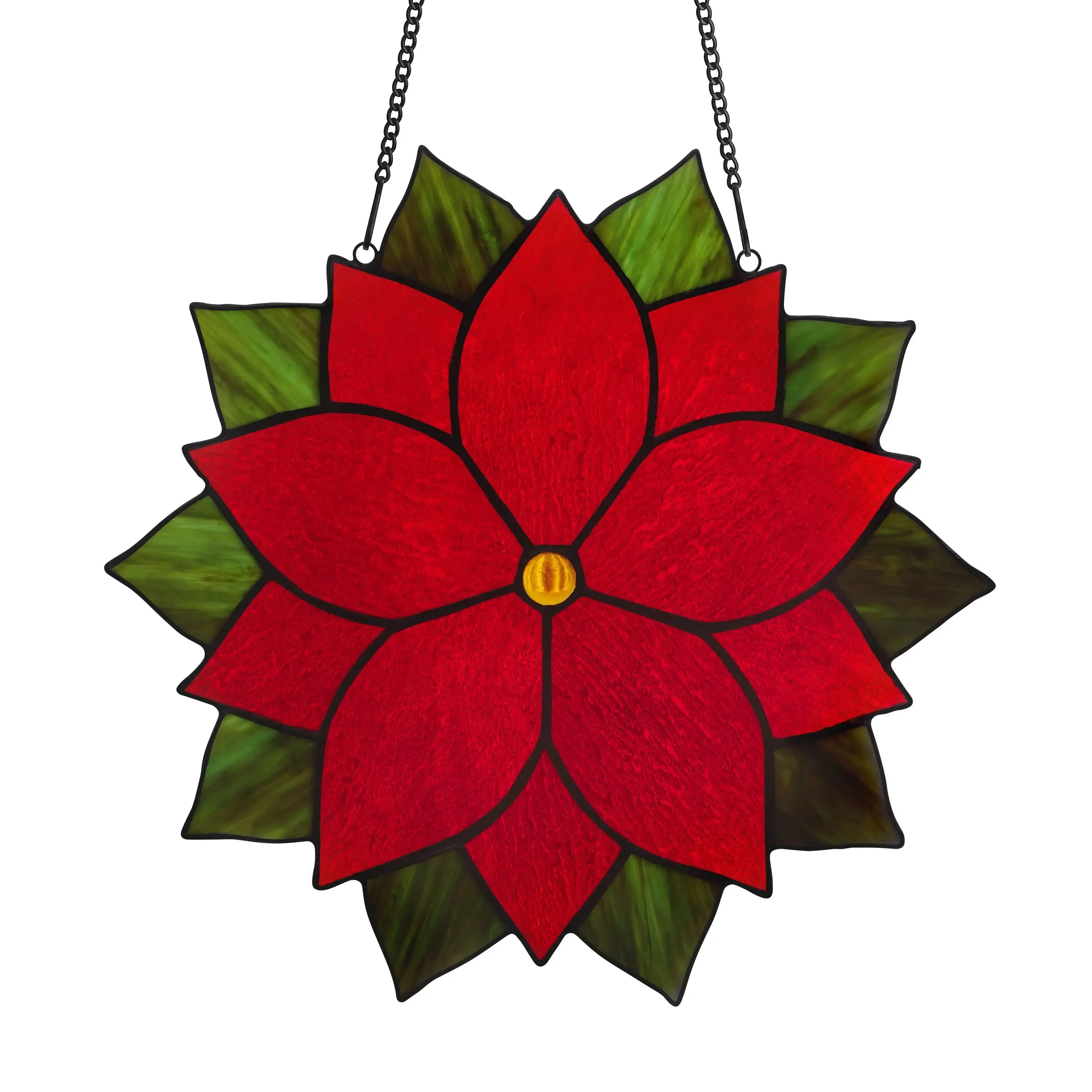 Pointsettia Stained Glass Holiday Decoration Beautiful Red Flower