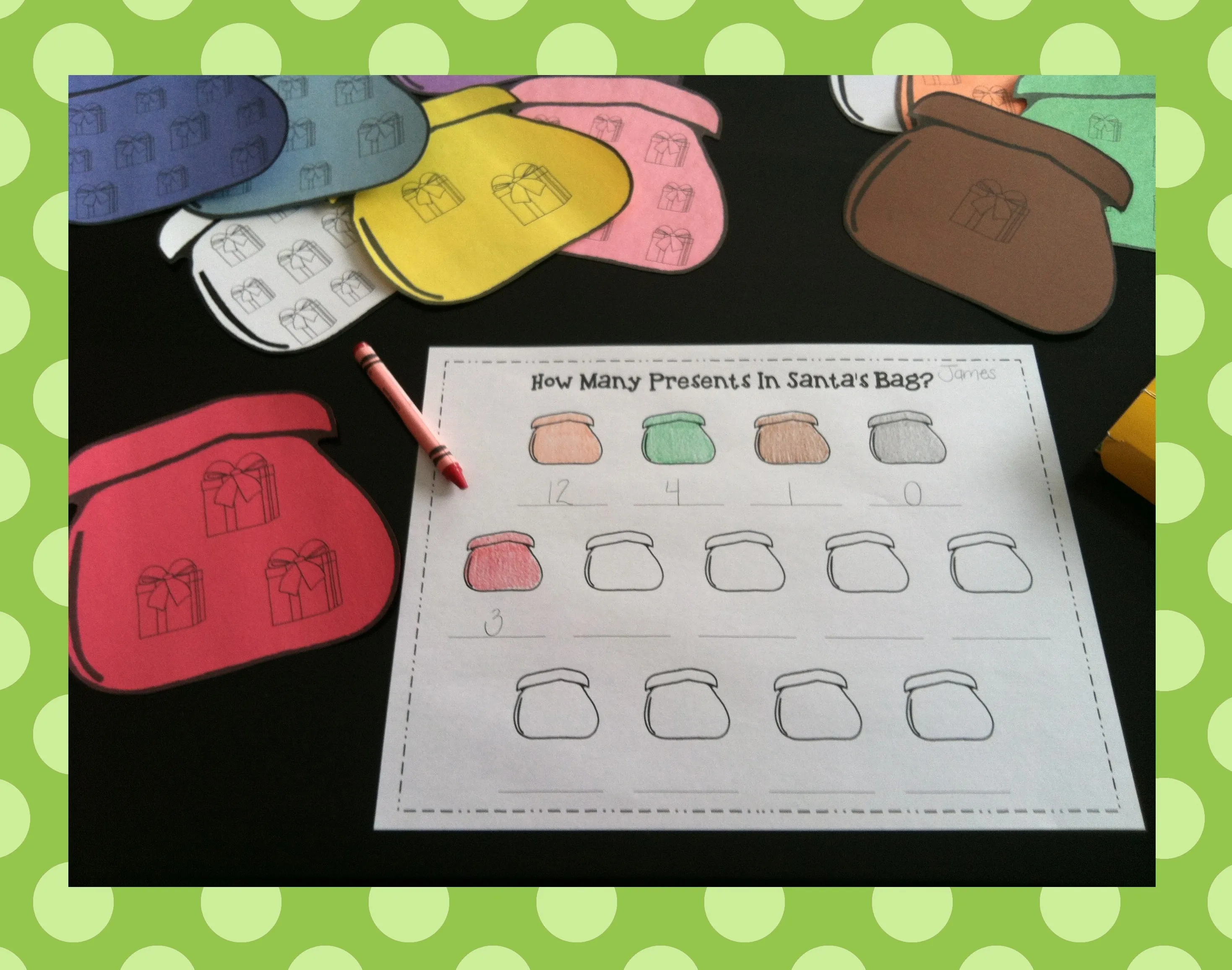 "How Many Presents In Santa's Bag?" Math Center Activity