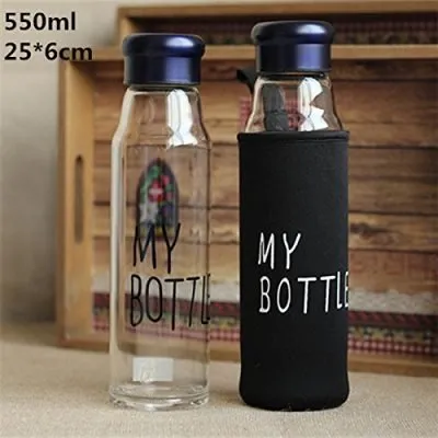 "MY BOTTLE"- Borosilicate Glass Bottle with Bag Cover - Metallic Cap - 550ml