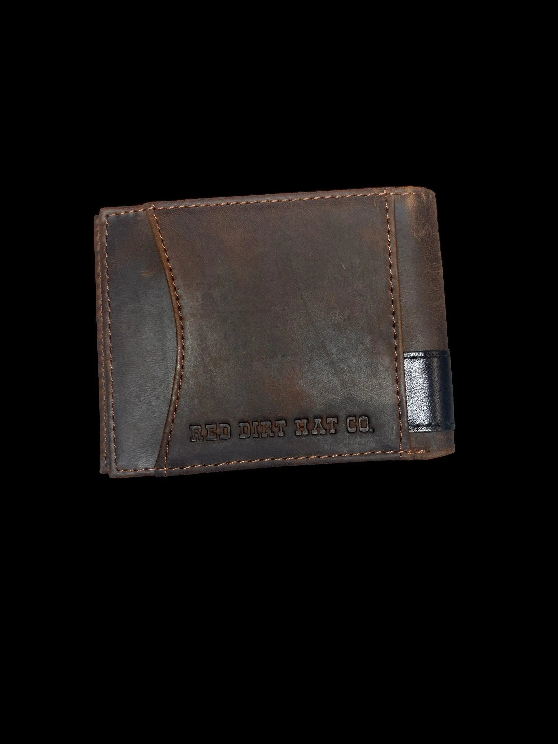 Red Dirt Hat Co. Brown Antique Oiled Tooled Red Aztec Leather Bifold Wallet 24068881W2