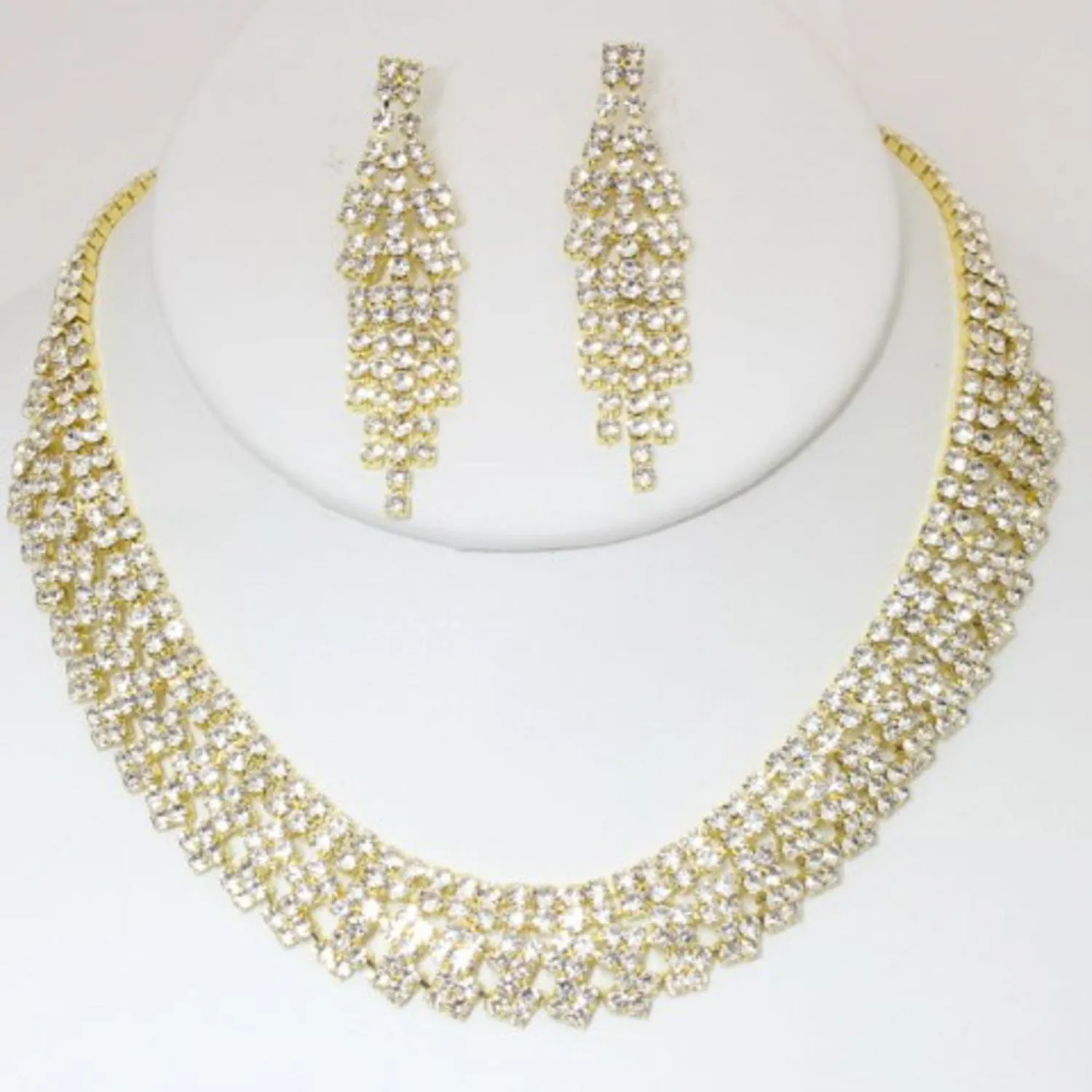 Rhinestone Necklace Earring Set - Ships from The US