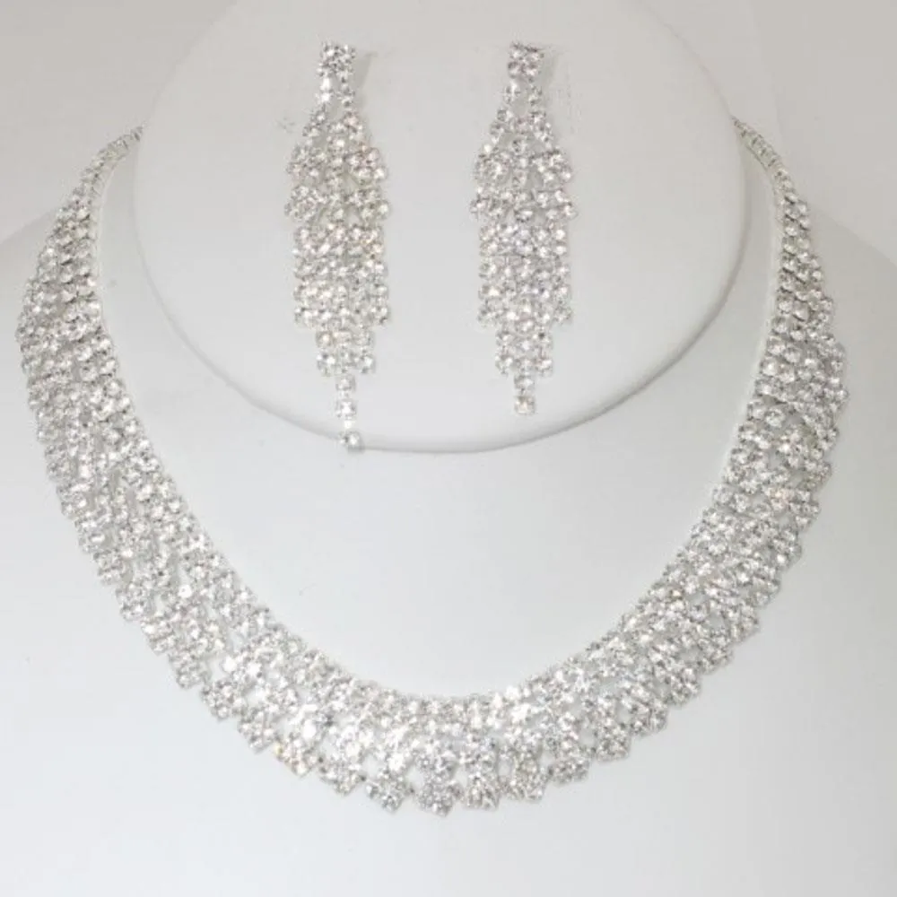 Rhinestone Necklace Earring Set - Ships from The US