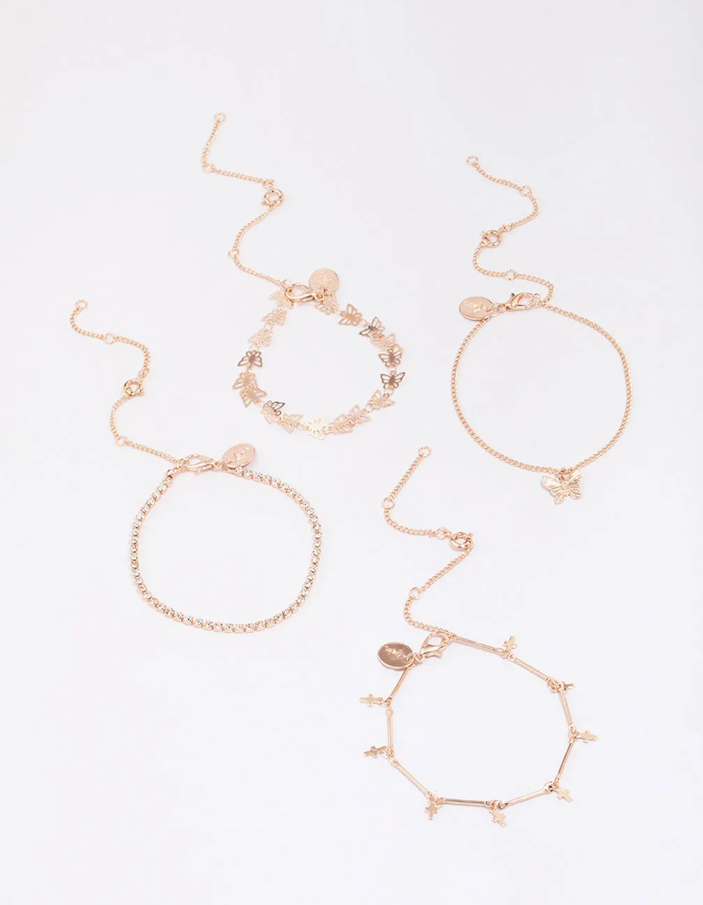 Rose Gold Butterfly Bracelet & Anklet 4-Pack