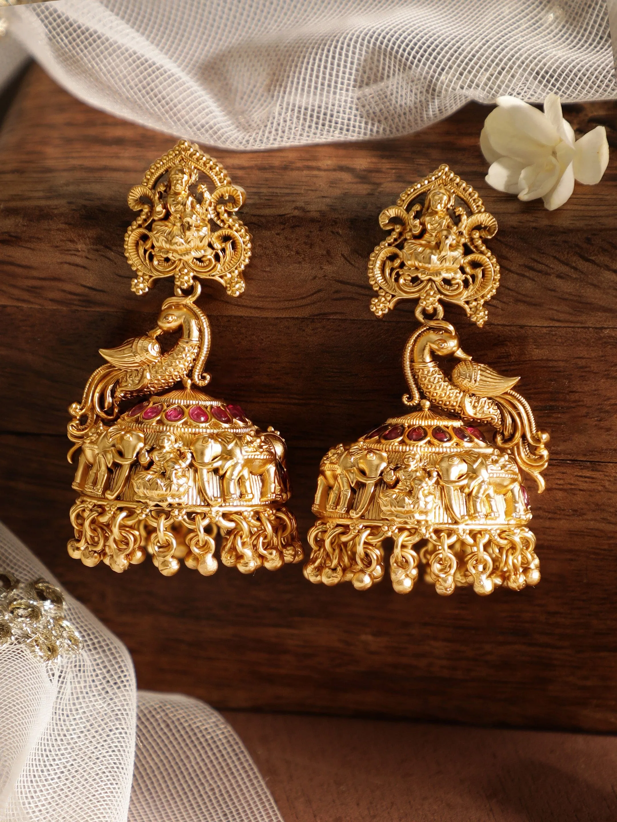 Rubans Divine Grandeur 22k Gold-Plated Temple Jhumka Earrings