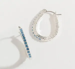 Silver Blue Stone Hoop Earrings