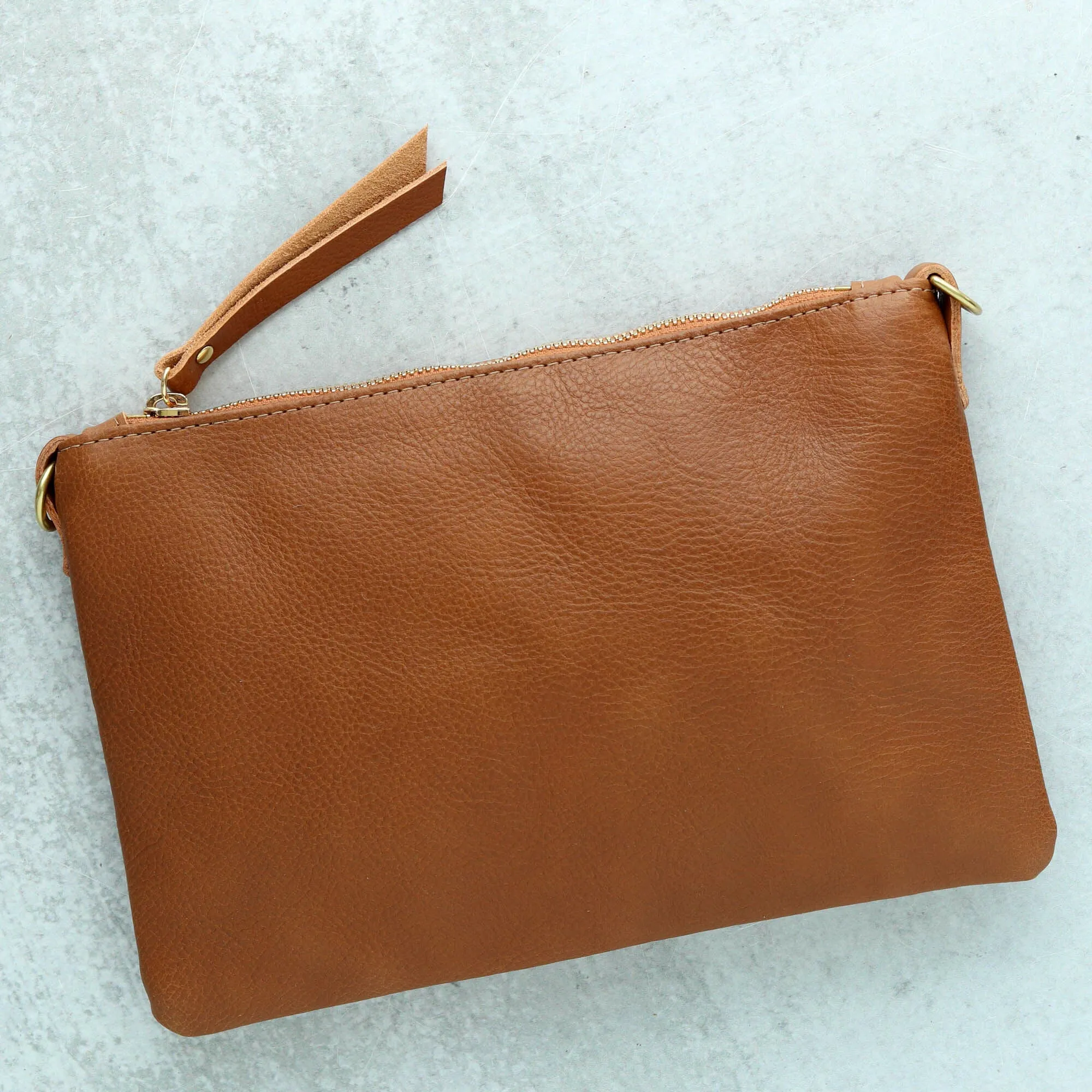 Small Leather Crossbody Clutch Bag - Light Brown