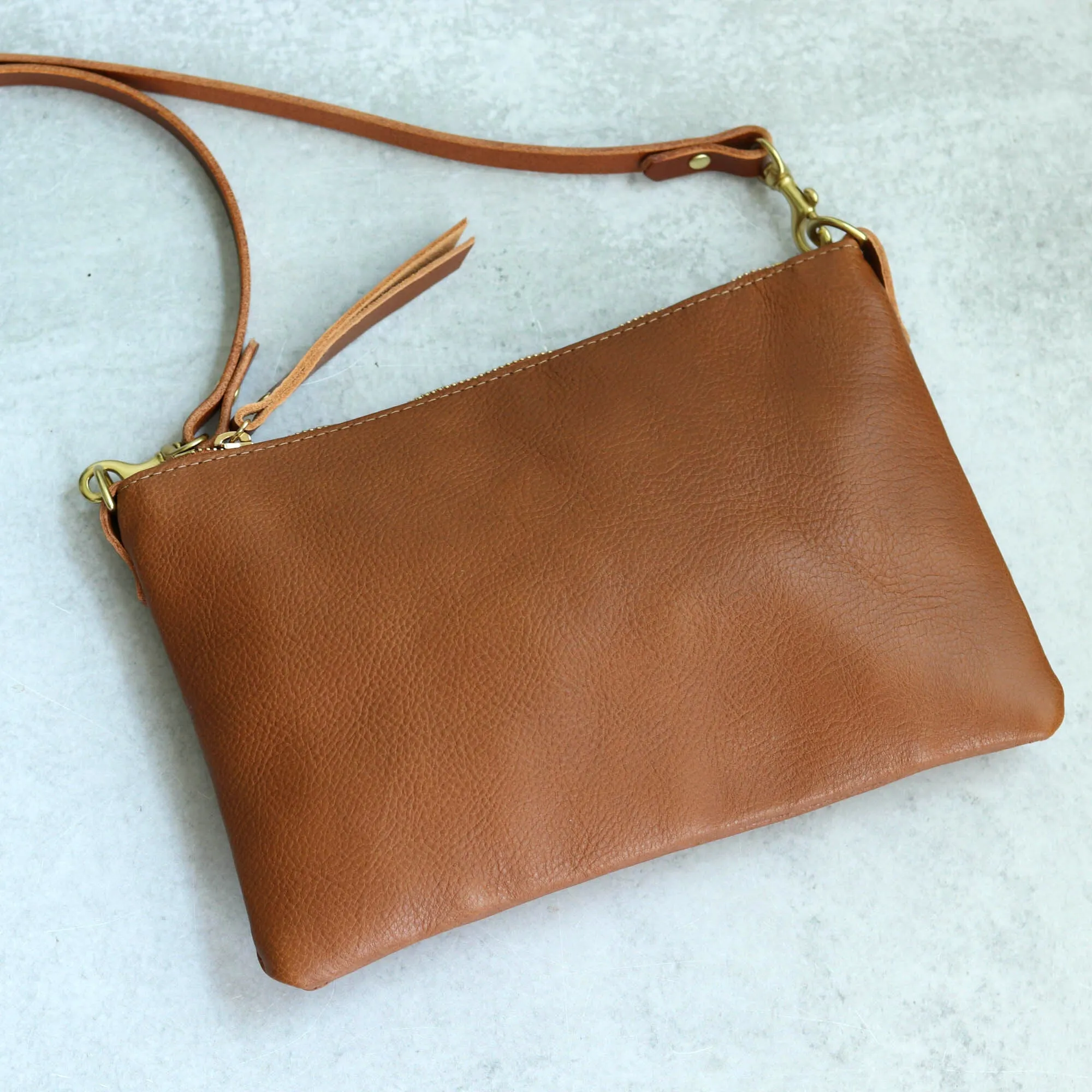 Small Leather Crossbody Clutch Bag - Light Brown