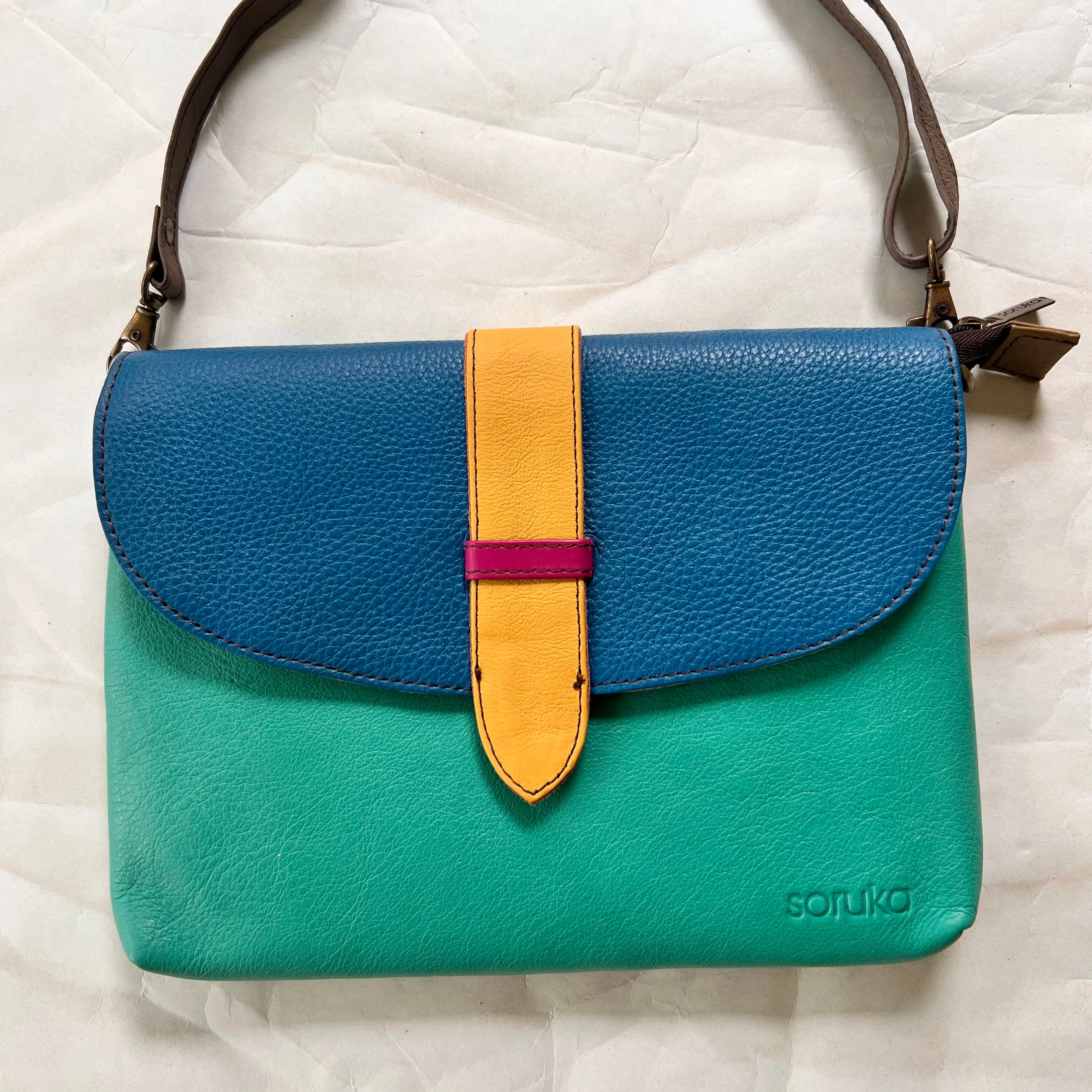 Soruka - Saddle Bag with Wristlet, Blue & Seafoam