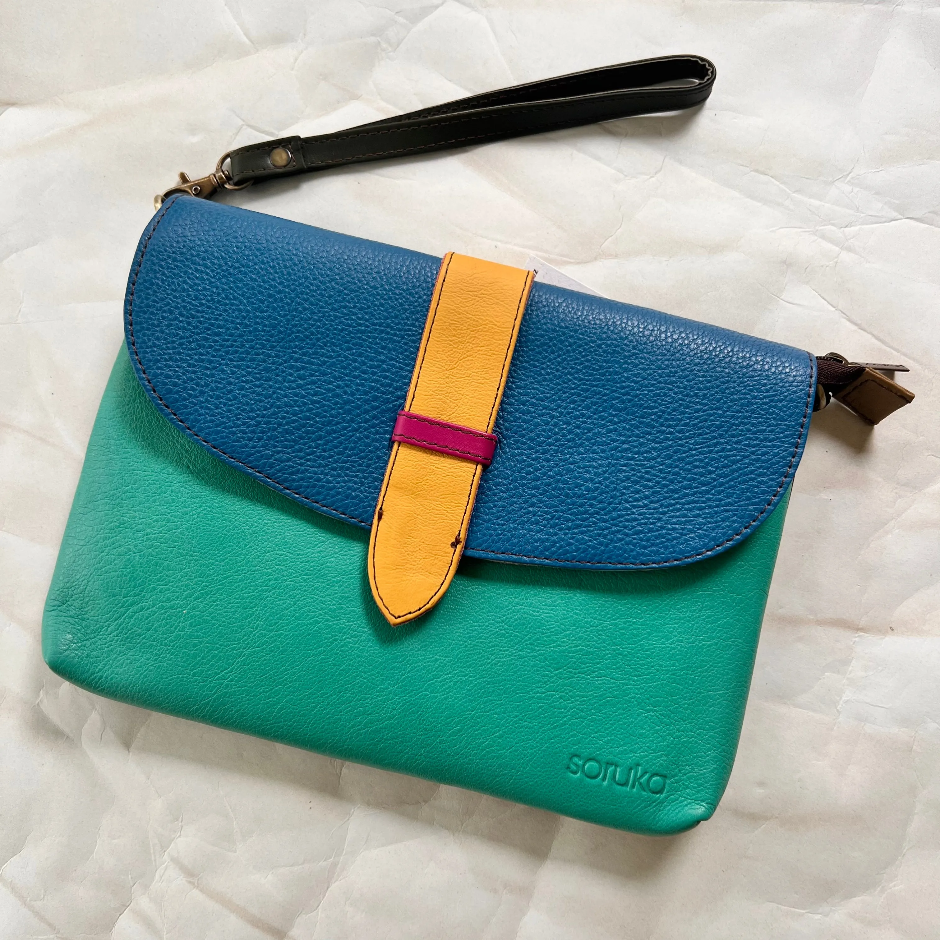 Soruka - Saddle Bag with Wristlet, Blue & Seafoam