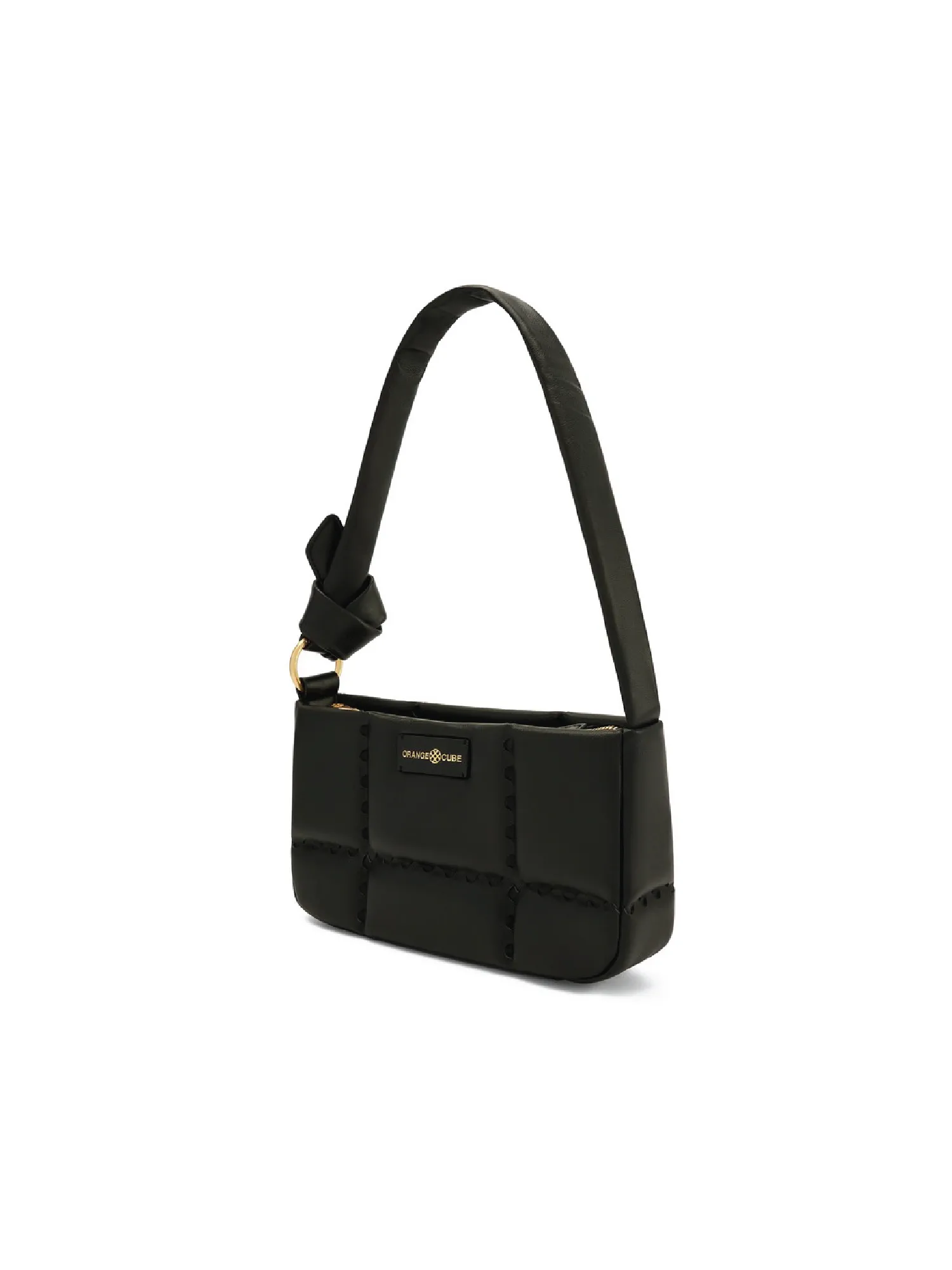 Square Stitch Cushion Shoulder Bag - Black