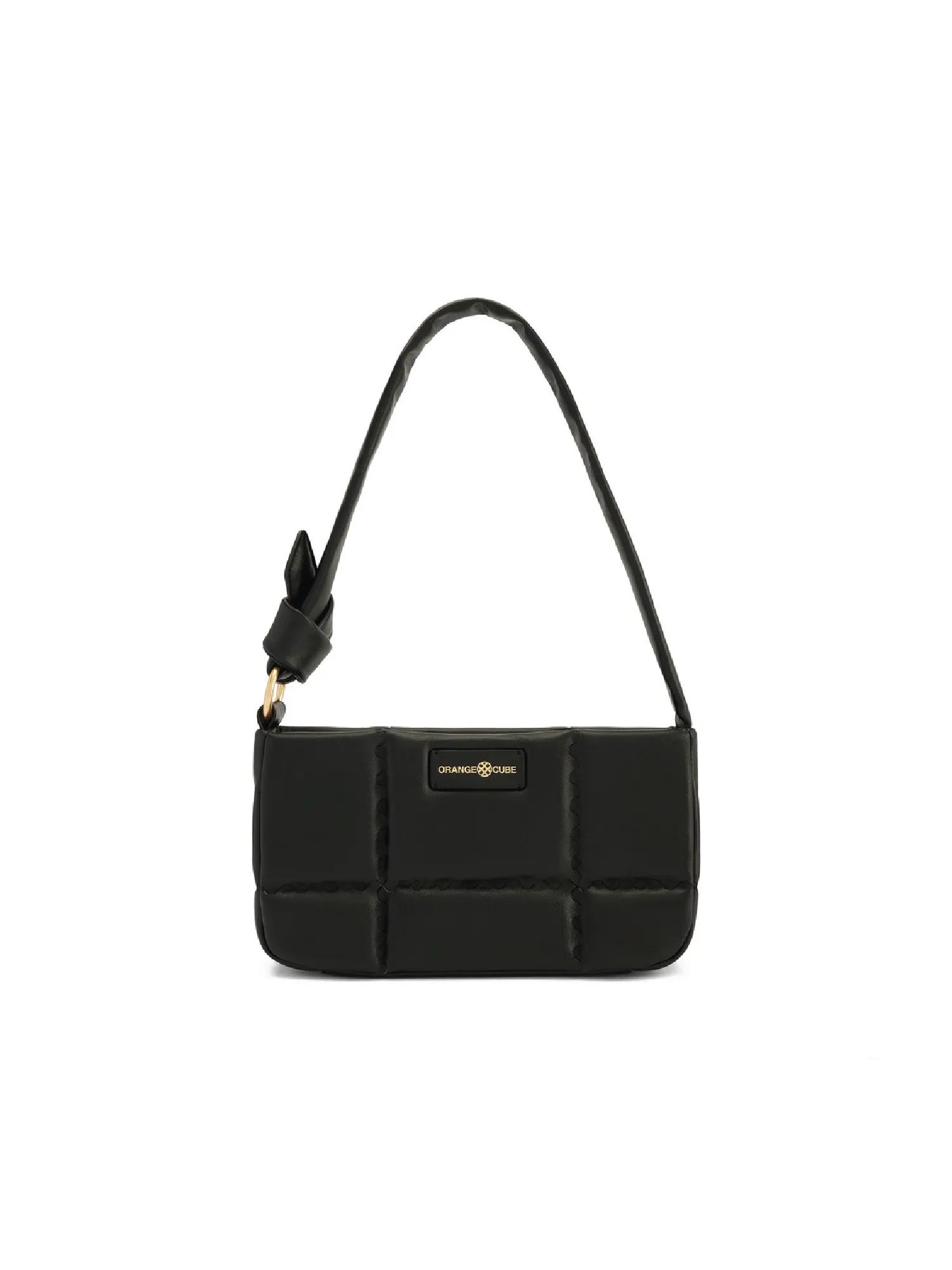 Square Stitch Cushion Shoulder Bag - Black